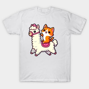 Cute cat riding llama T-Shirt